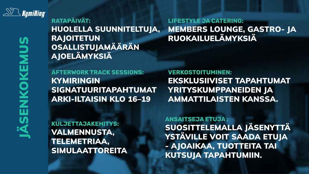 fi - Promotional poster for a conference or event with text in Finnish about sessions, tracks, and activities.